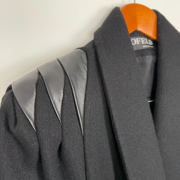 Vintage Jofeld 80s Double Breasted Black Wool & Leather Trench Coat USA ILGWU - Picture 12 of 14